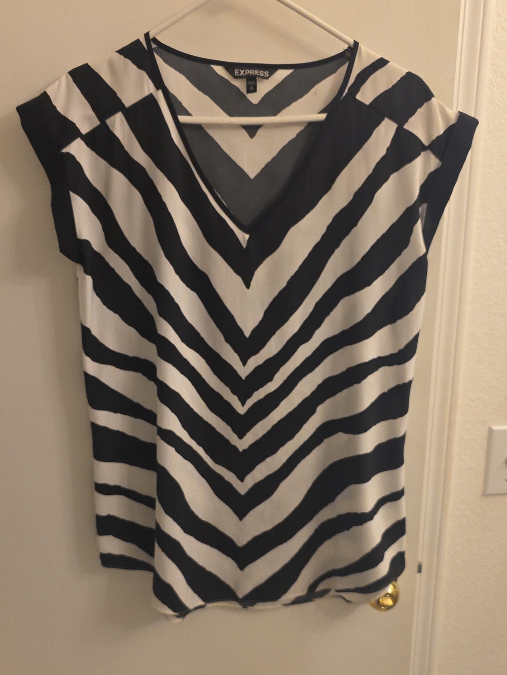Express Black & White V-Neck Zebra Print Blouse